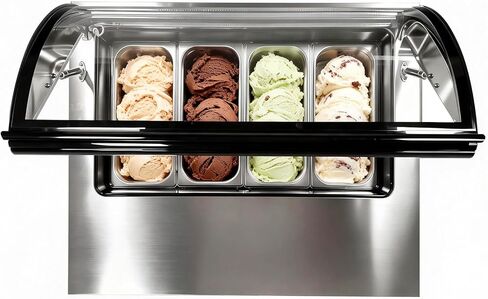 Malphi 33 in. 4-Pan Countertop Ice Cream Display Freezer with Curved Glass Top, ETL Listed in Kuwait