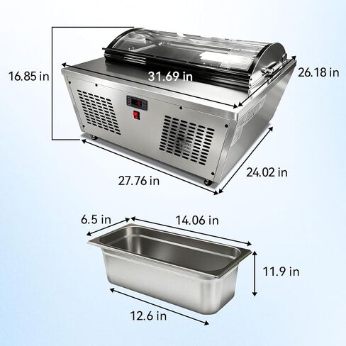 Malphi 33 in. 4-Pan Countertop Ice Cream Display Freezer with Curved Glass Top, ETL Listed in Kuwait