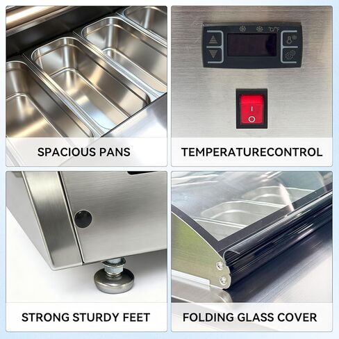 Malphi 33 in. 4-Pan Countertop Ice Cream Display Freezer with Curved Glass Top, ETL Listed in Kuwait