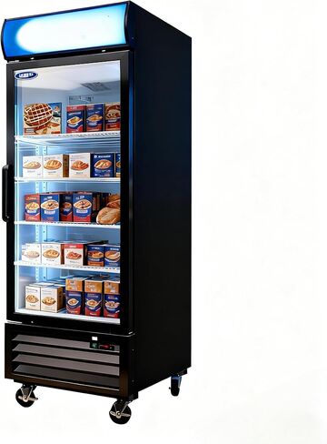 27" Commercial Upright Freezer with 1 Glass Door, 19 Cu.Ft Display Freezer, -8~-1℉, Reach-in Fan Cooling Freezer with 4 Shelves & LED Top Panel for Restaurant Diner Bar, ETL Approved in Saudi Arabia