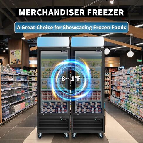 27" Commercial Upright Freezer with 1 Glass Door, 19 Cu.Ft Display Freezer, -8~-1℉, Reach-in Fan Cooling Freezer with 4 Shelves & LED Top Panel for Restaurant Diner Bar, ETL Approved in Saudi Arabia
