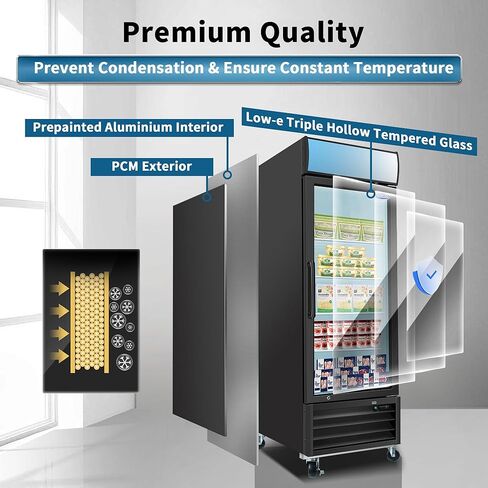 27" Commercial Upright Freezer with 1 Glass Door, 19 Cu.Ft Display Freezer, -8~-1℉, Reach-in Fan Cooling Freezer with 4 Shelves & LED Top Panel for Restaurant Diner Bar, ETL Approved in Saudi Arabia