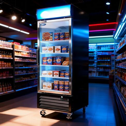 27" Commercial Upright Freezer with 1 Glass Door, 19 Cu.Ft Display Freezer, -8~-1℉, Reach-in Fan Cooling Freezer with 4 Shelves & LED Top Panel for Restaurant Diner Bar, ETL Approved in Saudi Arabia