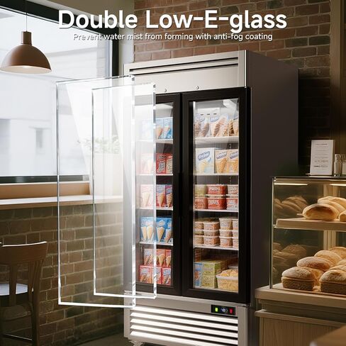 كوليك 36 قدم مكعب. فريزر العرض التجاري، 39.5 بوصة واط، فريزر تجاري من الفولاذ المقاوم للصدأ يمكن الوصول إليه مع بابين زجاجيين، فريزر تجاري تذويب تلقائي مع ضوء LED للمخابز والمتاجر in Kuwait