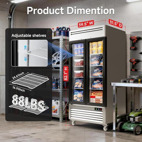 كوليك 36 قدم مكعب. فريزر العرض التجاري، 39.5 بوصة واط، فريزر تجاري من الفولاذ المقاوم للصدأ يمكن الوصول إليه مع بابين زجاجيين، فريزر تجاري تذويب تلقائي مع ضوء LED للمخابز والمتاجر in Kuwait