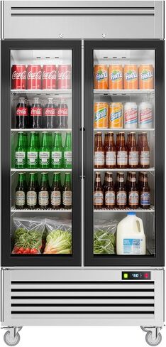 كوليك 36 قدم مكعب. فريزر العرض التجاري، 39.5 بوصة واط، فريزر تجاري من الفولاذ المقاوم للصدأ يمكن الوصول إليه مع بابين زجاجيين، فريزر تجاري تذويب تلقائي مع ضوء LED للمخابز والمتاجر in Kuwait