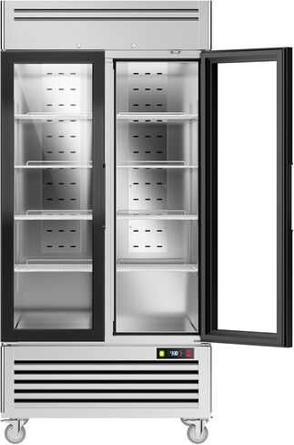 كوليك 36 قدم مكعب. فريزر العرض التجاري، 39.5 بوصة واط، فريزر تجاري من الفولاذ المقاوم للصدأ يمكن الوصول إليه مع بابين زجاجيين، فريزر تجاري تذويب تلقائي مع ضوء LED للمخابز والمتاجر in Kuwait