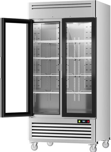 كوليك 36 قدم مكعب. فريزر العرض التجاري، 39.5 بوصة واط، فريزر تجاري من الفولاذ المقاوم للصدأ يمكن الوصول إليه مع بابين زجاجيين، فريزر تجاري تذويب تلقائي مع ضوء LED للمخابز والمتاجر in Kuwait