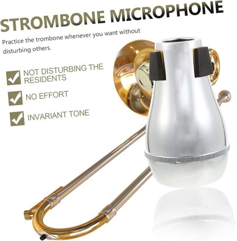Generic كاتم صوت محمول من Abs Trombone كتم صوت شبه مغلق لممارسة Tenor وAlto Trombone، ملحق آلة موسيقية سهل التركيب باللون الفضي in Saudi Arabia