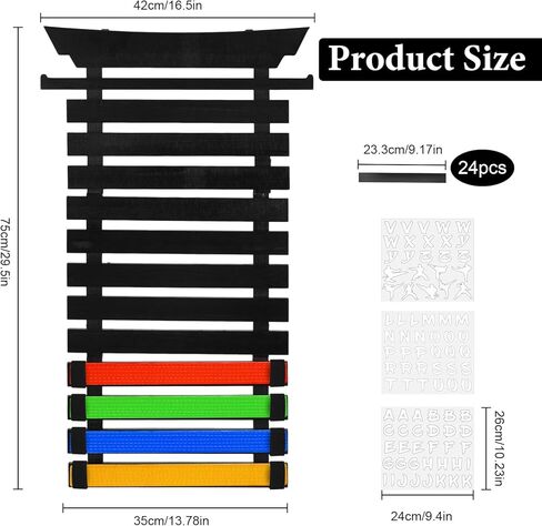12 Belts Martial Arts Wall Display Rack, Bamboo Karate Belt Organizer with Letter Stickers for Training Room, Home Gym or Dojo in Kuwait
