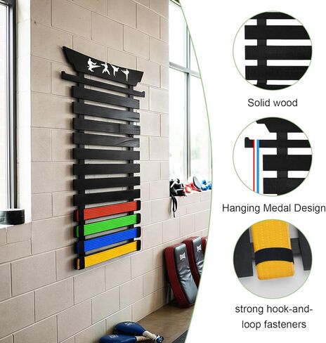 12 Belts Martial Arts Wall Display Rack, Bamboo Karate Belt Organizer with Letter Stickers for Training Room, Home Gym or Dojo in Kuwait