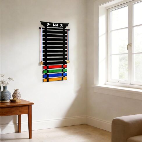 12 Belts Martial Arts Wall Display Rack, Bamboo Karate Belt Organizer with Letter Stickers for Training Room, Home Gym or Dojo in Kuwait