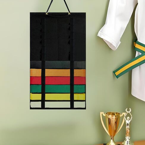 حامل عرض حزام الكاراتيه 12 حزامًا من Endysis - حامل معلق قابل للتعديل للتايكوندو والفنون القتالية | تصميم أنيق بحبل، مثالي للدوجو والمنازل in Kuwait