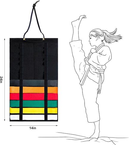 حامل عرض حزام الكاراتيه 12 حزامًا من Endysis - حامل معلق قابل للتعديل للتايكوندو والفنون القتالية | تصميم أنيق بحبل، مثالي للدوجو والمنازل in Kuwait