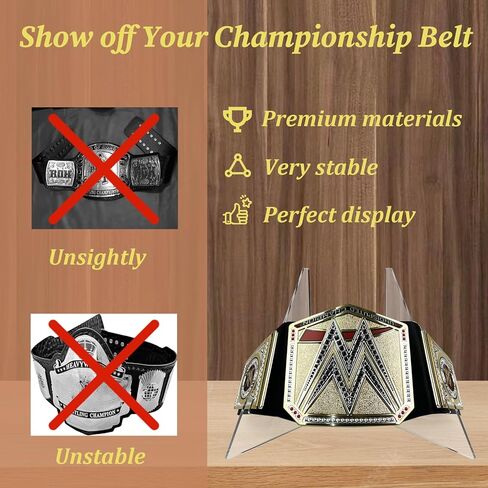 حامل عرض حزام البطولة، حامل أكريليك ممتاز 5 مم لأحزمة المصارعة والبطولة، متوافق مع العناوين المقلدة، عرض سطح الطاولة الشفاف الكريستالي in Kuwait