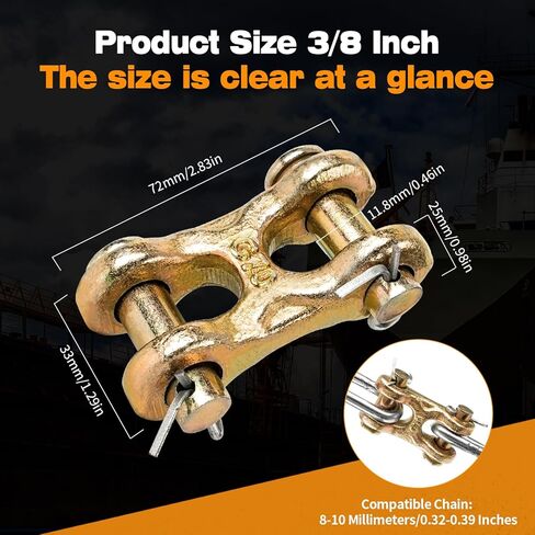 وصلة سلسلة 3/8، 4 حزم 3/8 بوصة وصلة Clevis مزدوجة، وصلات إصلاح سلسلة أمان شديدة التحمل من سبائك الصلب G70، مطلية بالزنك لربطات نقل الشاحنات/المقطورة، حد تحميل العمل 6600 رطل in Saudi Arabia