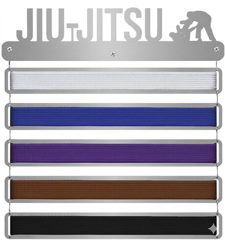 عرض حزام جيو جيتسو من الفولاذ المقاوم للصدأ للقطط | حامل حزام BJJ لـ 5 أحزمة | من الحزام الأبيض إلى الحزام الأسود | حقيبة حامل حزام فنون الدفاع عن النفس | هدايا لممارسي الجوجيتسو البرازيليين | OSS in Kuwait