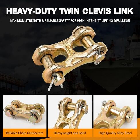 وصلة سلسلة 3/8، 4 حزم 3/8 بوصة وصلة Clevis مزدوجة، وصلات إصلاح سلسلة أمان شديدة التحمل من سبائك الصلب G70، مطلية بالزنك لربطات نقل الشاحنات/المقطورة، حد تحميل العمل 6600 رطل in Saudi Arabia