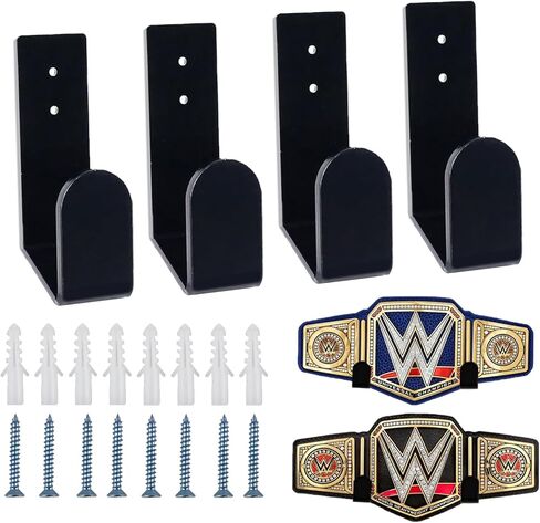 مجموعة حامل عرض حزام المصارعة على الحائط، حامل حزام عنوان المصارعة الاحترافي، حامل حزام WWE للبالغين والأطفال، رف آمن لهدايا وجوائز المصارعة، 4 قطع in Kuwait