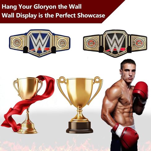 مجموعة حامل عرض حزام المصارعة على الحائط، حامل حزام عنوان المصارعة الاحترافي، حامل حزام WWE للبالغين والأطفال، رف آمن لهدايا وجوائز المصارعة، 4 قطع in Kuwait