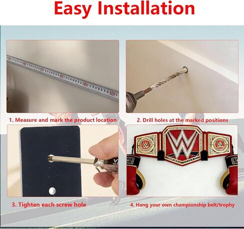 مجموعة حامل عرض حزام المصارعة على الحائط، حامل حزام عنوان المصارعة الاحترافي، حامل حزام WWE للبالغين والأطفال، رف آمن لهدايا وجوائز المصارعة، 4 قطع in Kuwait