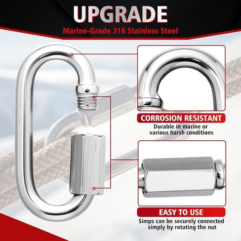 8 Pack 316 Stainless Steel Heavy Duty Quick Links D-Shape Locking Chain Connectors 875-2300 Lbs Working Load Marine Grade Safety Links for Towing Marine Camping Industrial Use(5/16") in Kuwait