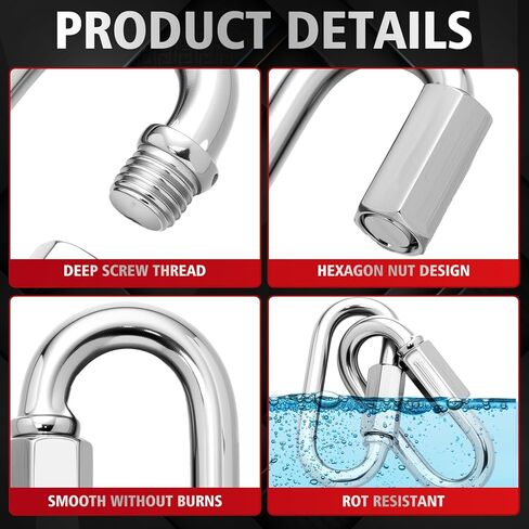 8 Pack 316 Stainless Steel Heavy Duty Quick Links D-Shape Locking Chain Connectors 875-2300 Lbs Working Load Marine Grade Safety Links for Towing Marine Camping Industrial Use(5/16") in Kuwait