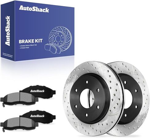 AutoShack Front Brake Kit Replacement for Nissan TITAN INFINITI QX56 Drilled & Slotted E-Coated Disc Brake Rotors Black Ceramic Brakes Pads 12.6" 320 mm SCDPR41427414271015 in Saudi Arabia