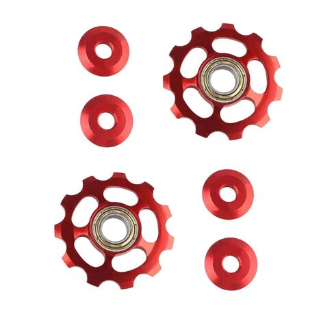 2Pcs 11T Aluminum Sealed Bearing Jockey Wheel Rear Derailleur Pulley for Bike Rear Derailleur Red in Saudi Arabia