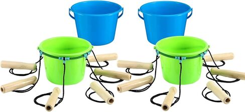 Team Bucket Challenge Team Building Activity Sports Outdoors for 8 to 24 Kids or Adults with 4 Buckets, 2 Bucket Holding Rings, 6 Carry Ropes Per Ring and Activity Guide in Kuwait