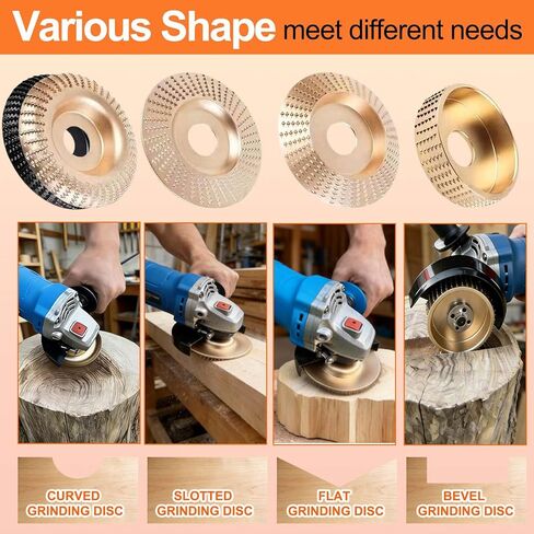14PCS Angle Grinder Wood Carving Disc Set - 5Pcs 4"/4.5" 45# Carbon Steel Discs with 5 Rotary Burrs & 4 Adapter Rings, for Cutting, Polishing & Sculpting Hardwood/Softwood in Saudi Arabia