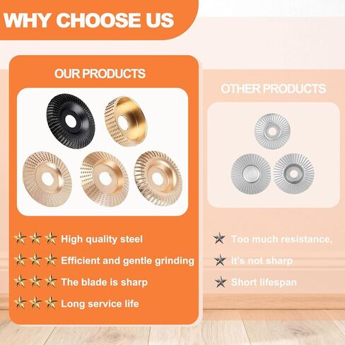 14PCS Angle Grinder Wood Carving Disc Set - 5Pcs 4"/4.5" 45# Carbon Steel Discs with 5 Rotary Burrs & 4 Adapter Rings, for Cutting, Polishing & Sculpting Hardwood/Softwood in Saudi Arabia