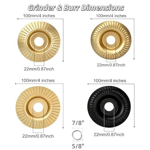 10 قطع من أقراص نحت الخشب لطاحونة الزوايا، عجلة طحن خشبية لمطاحن زاوية 4 بوصة أو 4.5 بوصة، مجهزة بحلقات محول دوارة و5/8 بوصة، 45 أداة نحت بالمنشار من الفولاذ الكربوني in Kuwait
