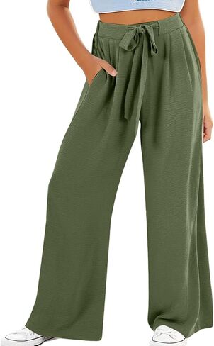 Girls Cotton Linen Palazzo Pants Bow Waist Wide Leg Pants Flowy Drawstring Summer Beach Baggy Trousers Casual Gauze Bottoms in Saudi Arabia