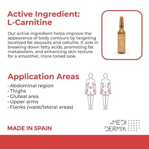 L-Carnitine Dermik 20 أمبولات × 5 مل (3.38 أونصة سائلة) تركيبة مستهدفة مصممة لدعم التمثيل الغذائي للدهون وتحسين مظهر الجلد في المناطق المعرضة للسيلوليت وفقدان التماسك. in Saudi Arabia
