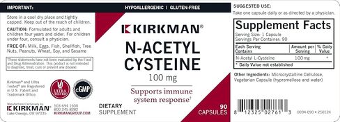 مكمل Kirkman NAC، N-Acetyl Cysteine ​​100 mg، 90 كبسولة نباتية، مكمل لدعم المناعة، مضاد للأكسدة، يعزز إنتاج الجلوتاثيون، لا يسبب الحساسية، خالي من الغلوتين والكازين in Saudi Arabia