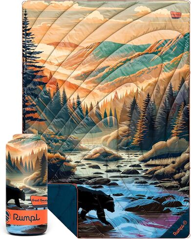 Rumpl Original Puffy Blanket - Warm Puffy Camping Blanket, 100% Recycled Polyester Insulation, Lightweight, Packable, Water-Resistant, Outdoor Puffer Blanket, 52"x75", Bear Crossing in Kuwait