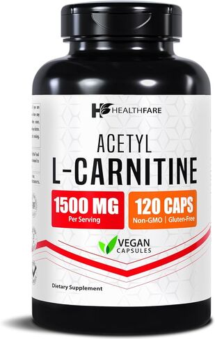 Healthfare L Carnitine Capsules 1500mg | High Potency (ALCAR) Supplement | 120 Acetyl L-Carnitine Vegetarian Pills | Energy & Wellness Support | Non-GMO, Gluten-Free | Made in USA in Saudi Arabia