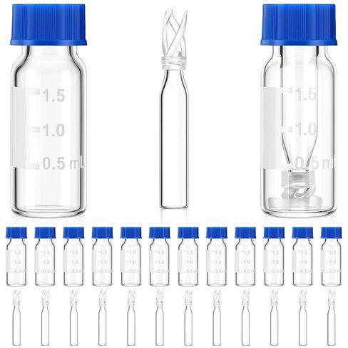 Qinyoung 100sets 2ml Autosampler Vials with Caps and 100pcs 250ul HPLC Vial Insert, 9-425 GC/HPLC Clear Vials with Insert Clear Glass Used in Standard HPLC and GC Applications in Saudi Arabia