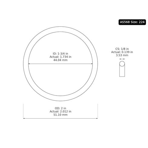 224 Buna-N O-Ring, 70A Hardness, Black 1-3/4" ID, 2" OD, 1/8" Width (Pack of 50) in Saudi Arabia