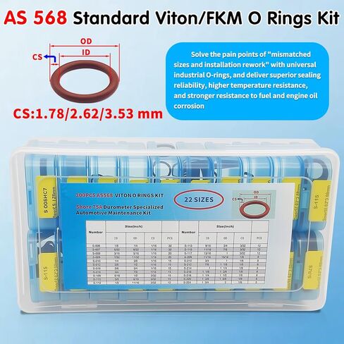 300 قطعة FKM Viton O-Ring Kit، 22 مقاسًا SAE AS568 FKM O-Rings مجموعة لأنظمة السوائل التلقائية، تشكيلة فيتون مقاومة لدرجة الحرارة العالية والزيت، طقم إصلاح حلقات O لأنظمة المحرك وناقل الحركة والفرامل in Kuwait