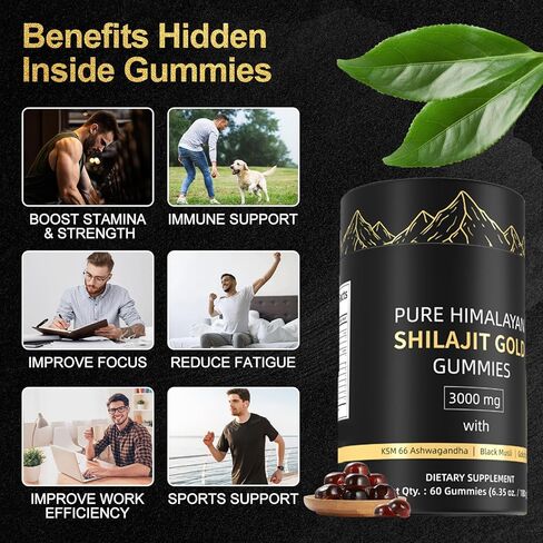 Shilajit Gummies, Form Himalayan Shilajit, with Ashwagandha Gokshura, No Added Sugar Non-GMO 100% Natural & Organic, Fulvic Acid & 85+ Trace Minerals for Men, Women | 60 Gummy in Saudi Arabia