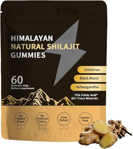 Shilajit Gold Gummies for Men & Women with Ashwagandha & Gokshura, 85+ Minerals & Fulvic Acid, Natural Energy & Wellness Support, 80 Count (01) in Saudi Arabia