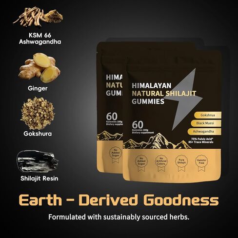 Shilajit Gold Gummies for Men & Women with Ashwagandha & Gokshura, 85+ Minerals & Fulvic Acid, Natural Energy & Wellness Support, 80 Count (01) in Saudi Arabia