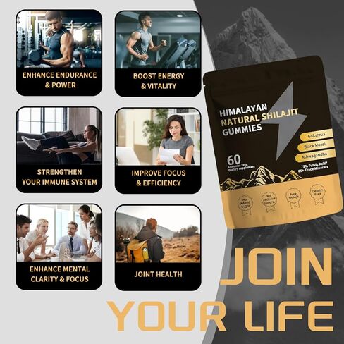 Shilajit Gold Gummies for Men & Women with Ashwagandha & Gokshura, 85+ Minerals & Fulvic Acid, Natural Energy & Wellness Support, 80 Count (01) in Saudi Arabia