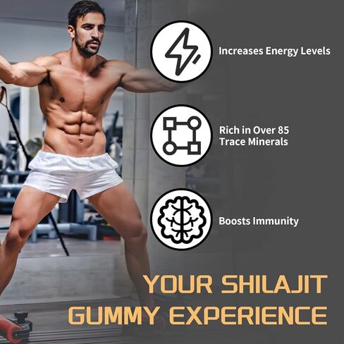 Shilajit Gold Gummies for Men & Women with Ashwagandha & Gokshura, 85+ Minerals & Fulvic Acid, Natural Energy & Wellness Support, 80 Count (01) in Saudi Arabia
