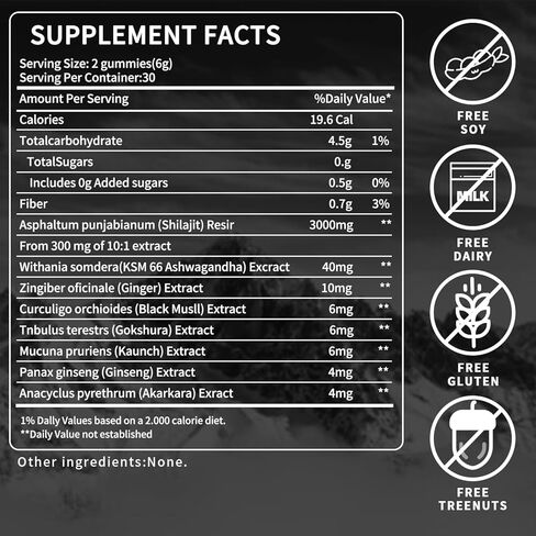 Shilajit Gold Gummies for Men & Women with Ashwagandha & Gokshura, 85+ Minerals & Fulvic Acid, Natural Energy & Wellness Support, 80 Count (01) in Saudi Arabia
