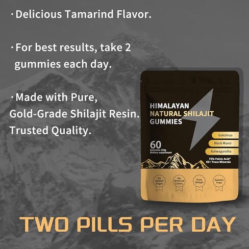 Shilajit Gold Gummies for Men & Women with Ashwagandha & Gokshura, 85+ Minerals & Fulvic Acid, Natural Energy & Wellness Support, 80 Count (01) in Saudi Arabia