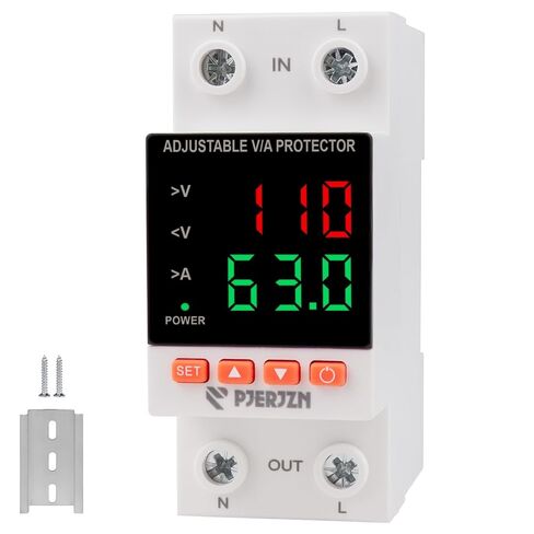 Adjustable Voltage Protector 110/230VAC 2P 63A Adjustable Smart Breaker Voltage Protector Current Limit Quick Disconnect Overvoltage Undervoltage Time-delay Protection Automatic Reset in Kuwait