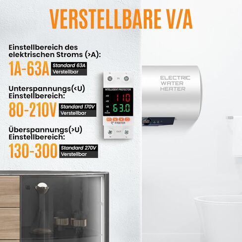 Adjustable Voltage Protector 110/230VAC 2P 63A Adjustable Smart Breaker Voltage Protector Current Limit Quick Disconnect Overvoltage Undervoltage Time-delay Protection Automatic Reset in Kuwait